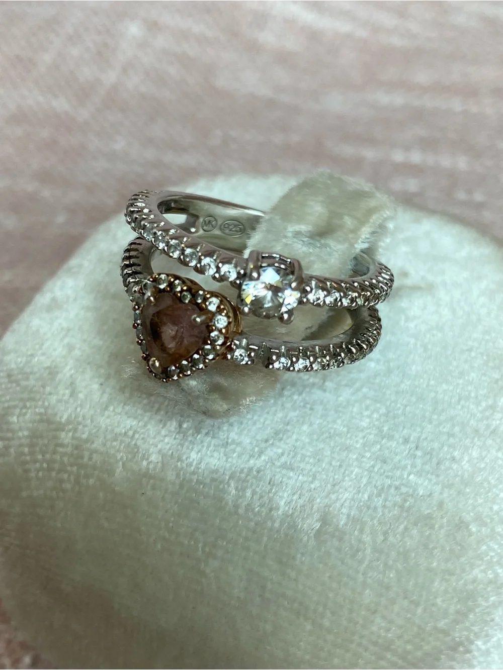 Michael Kors Sterling Silver Two-Tone Open Stack Heart Ring